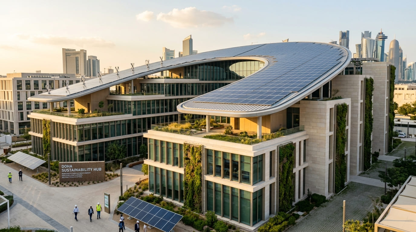 Sustainable eco-friendly electric vehicle charging infrastructure and green building energy management deployed by Al Marafiq Qatar in Doha